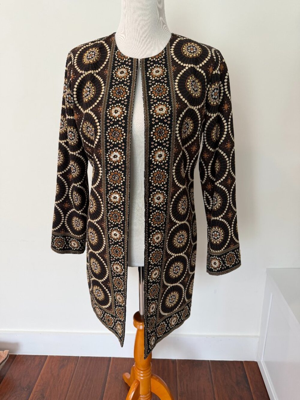 Silkland Beautiful Sequin Geometric Floral Brown Silk Jacket
